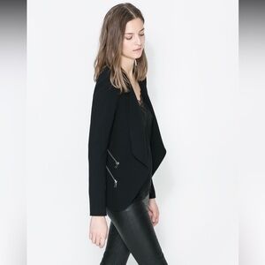Zara Black Zipper Blazer Women  Size L